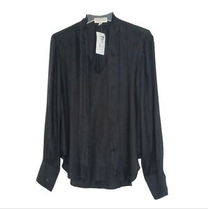 NEW Cloth & Stone Evereve L Long Sleeve Tie Front Blouse Women's Sz Lg Black NWT